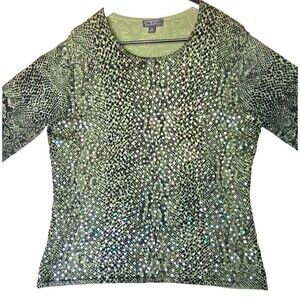 NORDSTROM CLASSIQUES ENTIER Green & Black Silk Sequined Top Size XL GORGEOUS